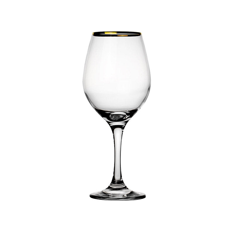 47 Cl Pasabahce Golden Touch Red Wine Glass Gold Rim in Glass Set of 6 Pieces