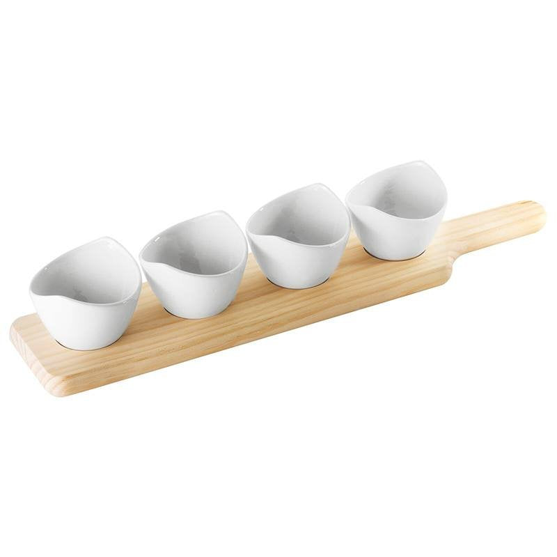 Paderno Happy Hour Coupelles pour Apéritif Ovales Avec Support En Bois Set 4 pièces
