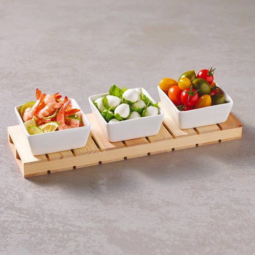 Paderno Happy Hour Coupelles pour Apéritif Carrées Avec Support En Bois Set 4 pièces