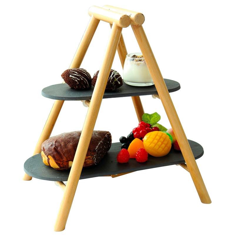 20 5X4 5 Cm Paderno Tableware Buffet And Display Alzata 2 Piani In Legno E Ardesia