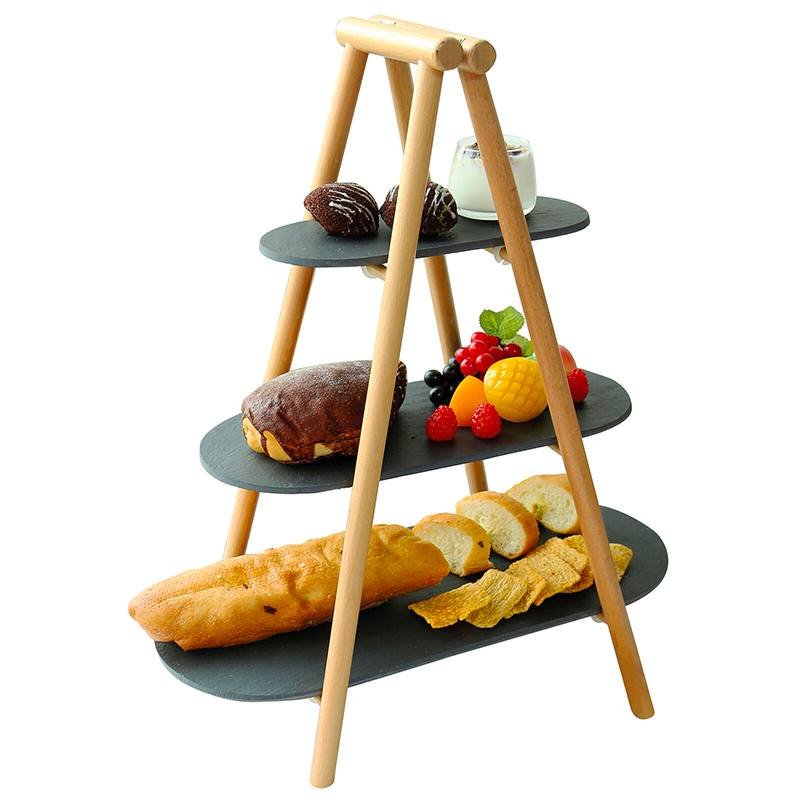 25X4 5 Cm Paderno Tableware Buffet And Display 3 Tier Stand In Wood And Slate