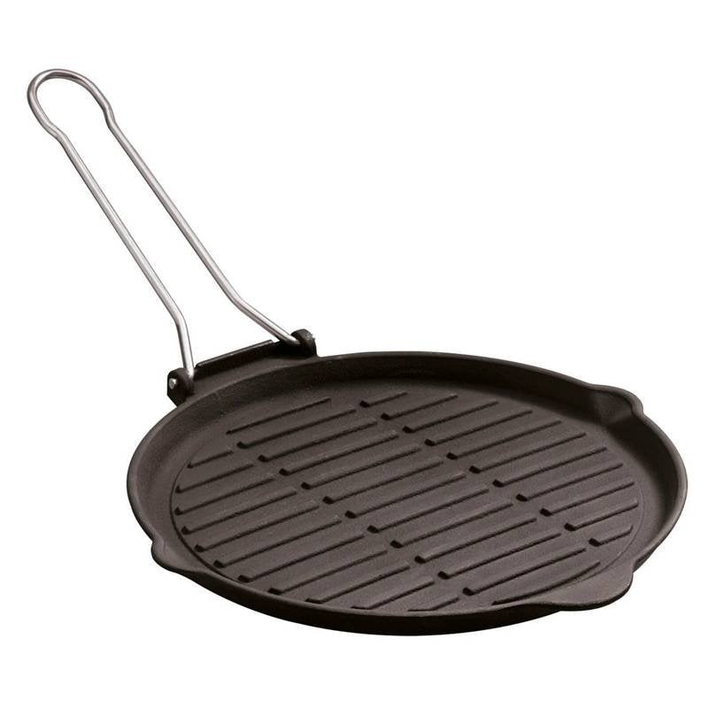 25 Cm Paderno Parrilla Redonda En Hierro Fundido Esmaltado con Mango