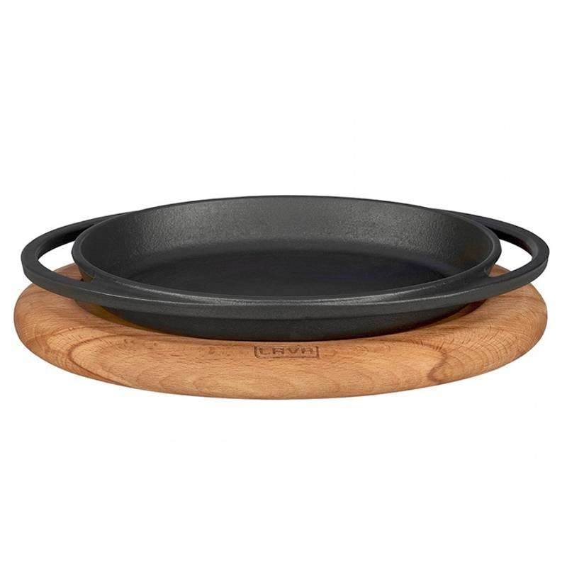21X14 Cm Paderno Cast Iron Cookware Gusseisen-Teller mit Holzständer