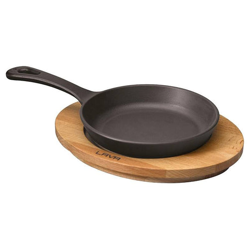 16 Cm Paderno Poêle basse ronde avec manche en fonte émaillée avec support bois