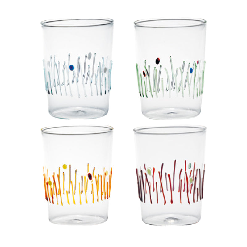 40 Cl Zafferano 4 Stagioni Water Glass Dots and Lines in Blown Glass Set of 4 Pieces