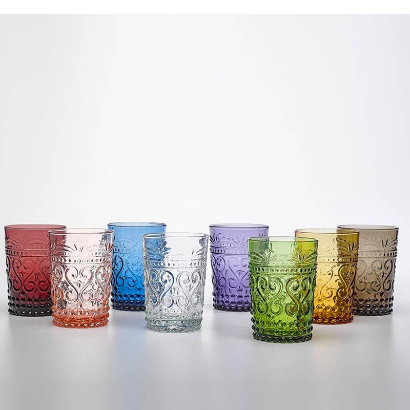 27 Cl Zafferano Provenzale romantisch reliëf waterglas van glas Set van 6 stuks