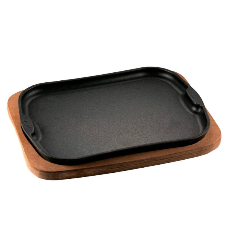 26X21 Cm Ilsa Gourmet Piatto In Ghisa Con Supporto In Legno