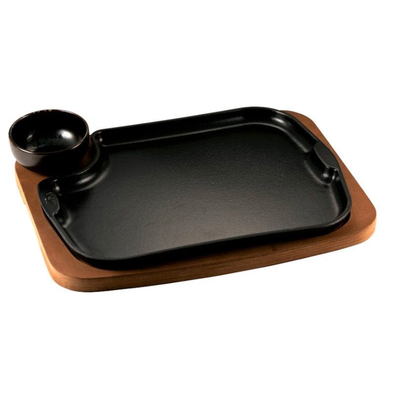 28X23 Cm Ilsa Gourmet Piatto In Ghisa Con Supporto In Legno