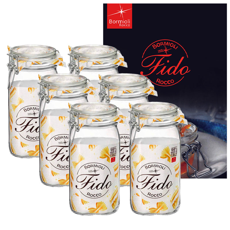 150 cl Bormioli Rocco Fido cylindrical airtight glass jar with Fido recipe book