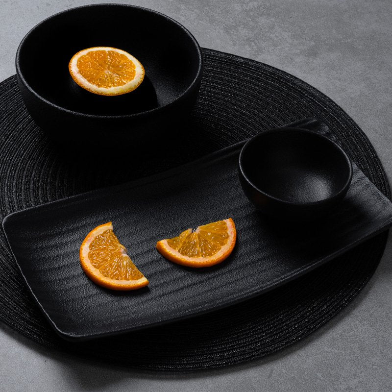 24X13 Cm Ariane Black Dazzle Bandeja de servicio rectangular en porcelana Set 12 Pzss