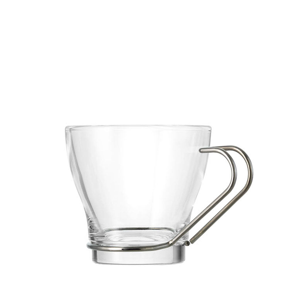 11 cl - Borgonovo Debora Coffee Cup In Glass Con Manico In Acciaio - Set 6 Pcs