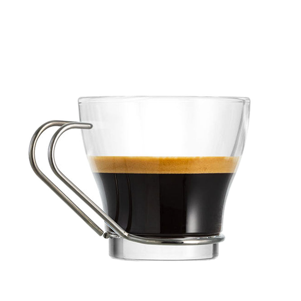 11 cl - Borgonovo Debora Tasse À Café En Verre Con Manico In Acciaio - Set 6 Pcs