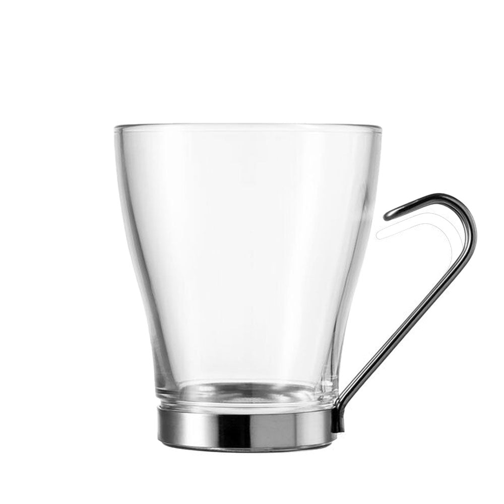24 cl - Borgonovo Debora Tea Cup In Glass With Steel Handle - Set 6 Pcs