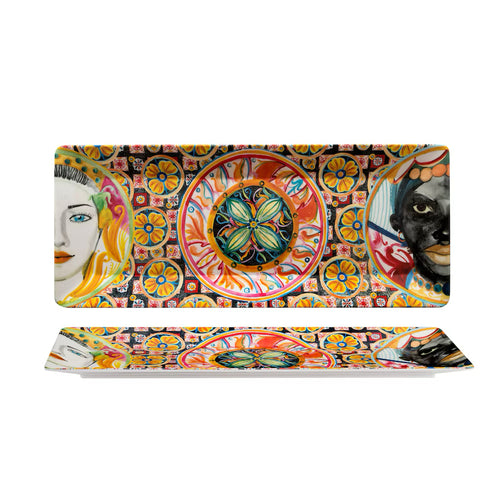 48x20 cm - Caltagirone Assiette de Présentation Plateau Rectangulaire en Mélamine