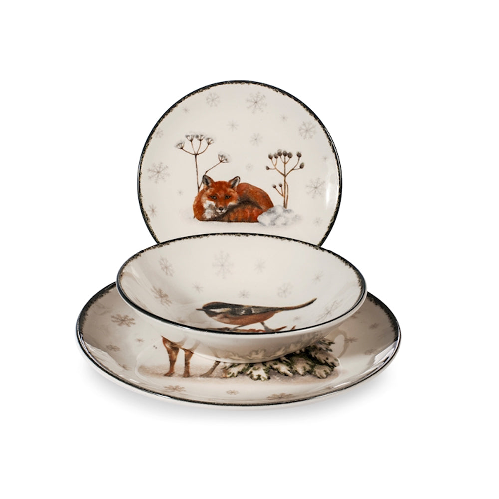 H&H Coupe Wild Spirits Service de table à décor de Noël en grès set de 18 pièces
