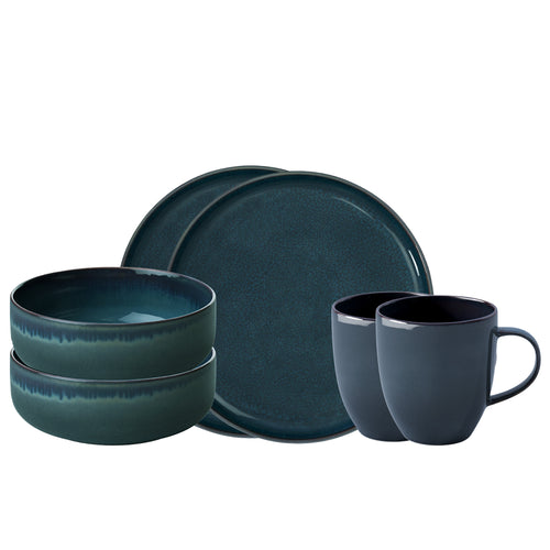 Villeroy & Boch Crafted Denim Frühstücksset aus Porzellan - Set mit 6 Stück