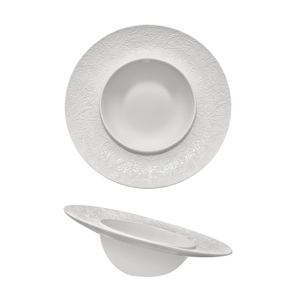 25.5 cm - Essentia Damasco Piatto Fondo Gourmet Inclinato In Porcellana Set 2 Pz