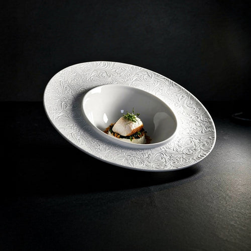 25.5 cm - Essentia Damasco Piatto Fondo Gourmet Inclinato In Porcellana Set 2 Pz