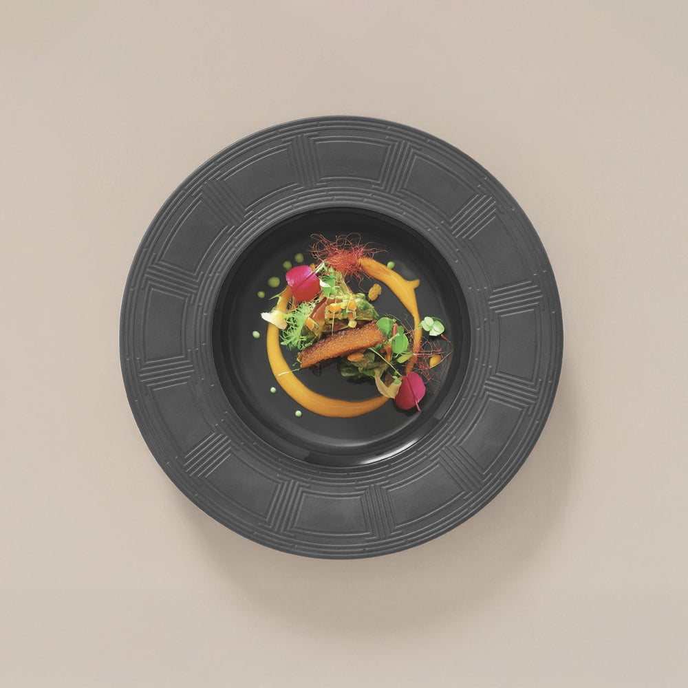 31 cm - Essentia Labyrinth Piatto Fondo Gourmet In Porcellana Set 4 Pz