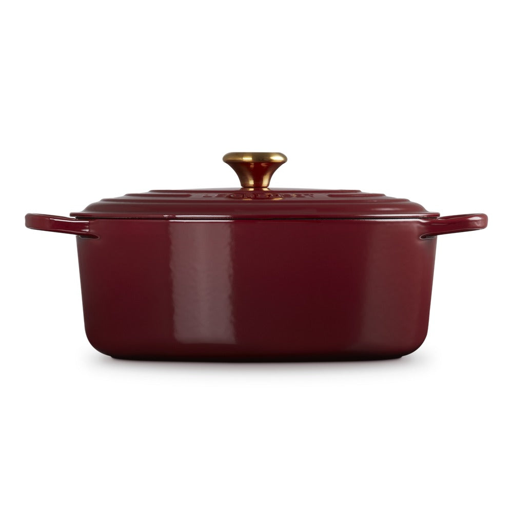 Rechthoekige braadpan rood glanzend met deksel dorato. Ha zijhandgrepen en een design elegant.