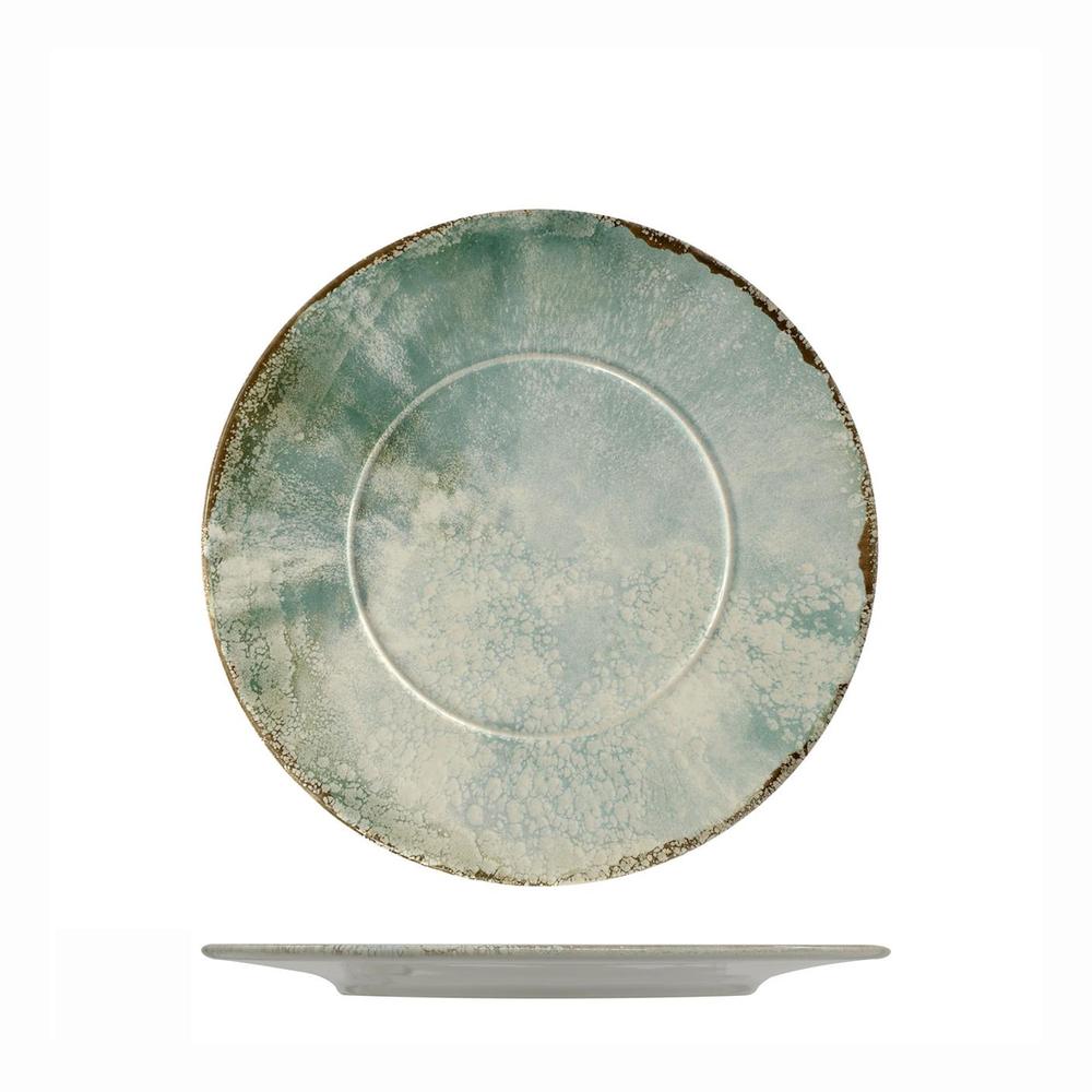 Mesa Ceramics Matcha Decorated Rim Flat Plate In Porcelain Stoneware Set 6 Pcs