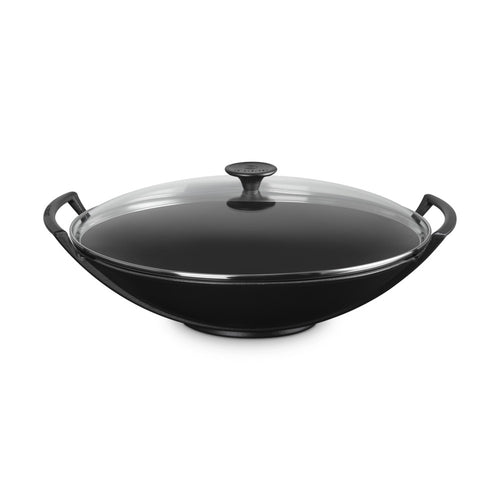 36 cm - Le Creuset Forme Speciali Wok aus glasiertem Gusseisen mit Glasdeckel