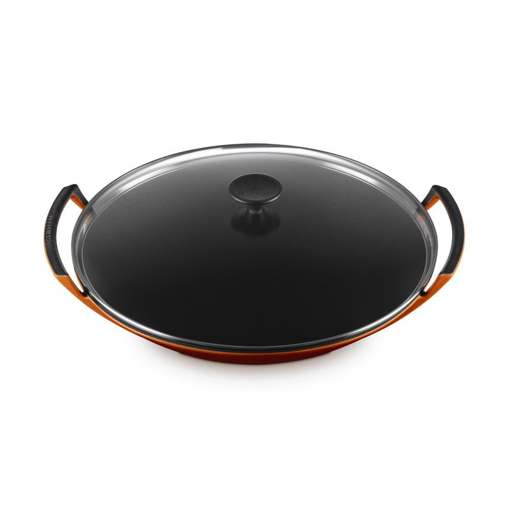 36 cm - Le Creuset Forme Speciali Wok In Ghisa Vetrificata Con Coperchio In Vetro