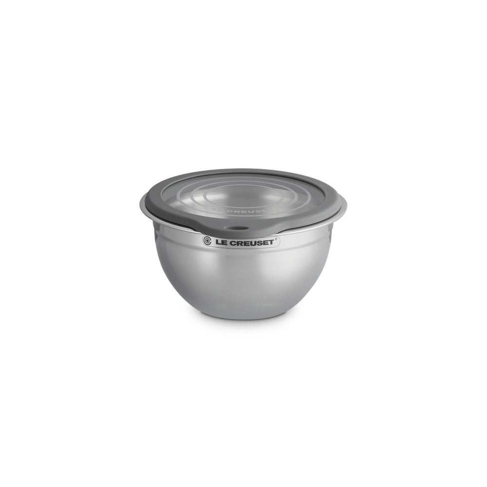 Le Creuset Acciaio Inox bol para amasar de acero inoxidable con tapa de vidrio y borde de silicona
