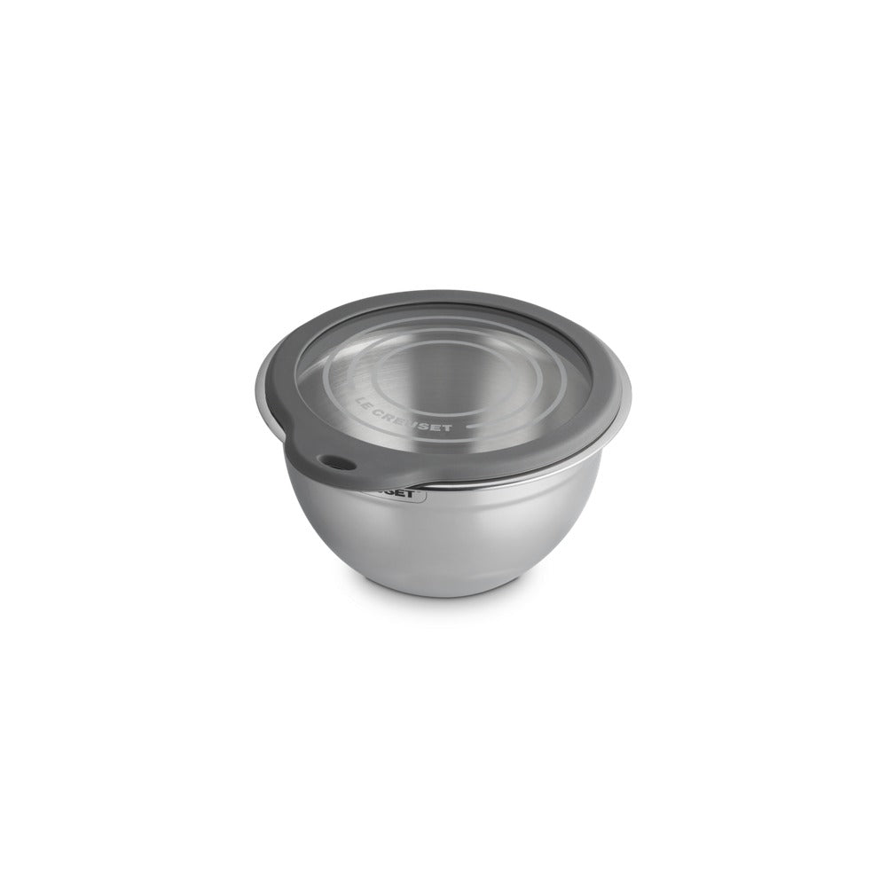 Le Creuset Acciaio Inox bol para amasar de acero inoxidable con tapa de vidrio y borde de silicona