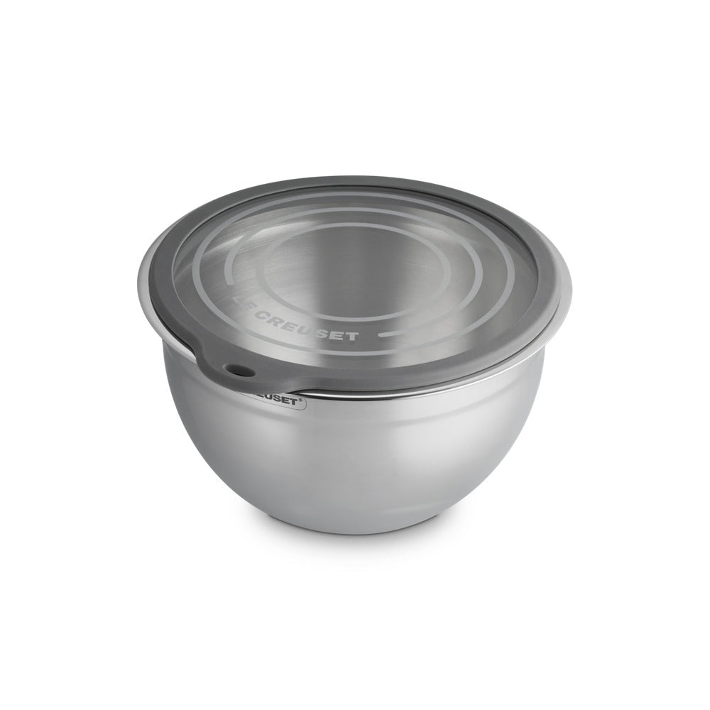 Le Creuset Acciaio Inox bol para amasar de acero inoxidable con tapa de vidrio y borde de silicona