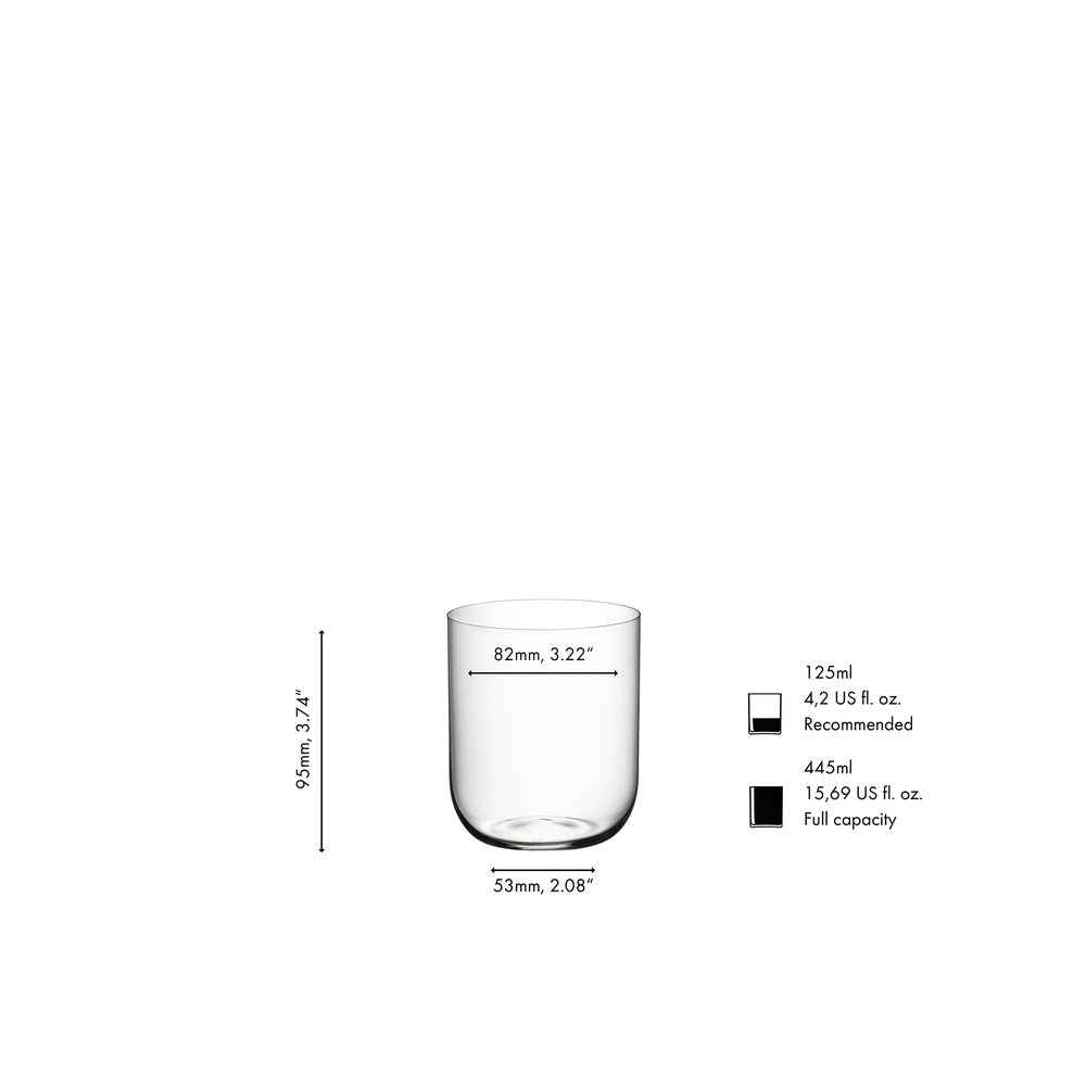 Schema tecnico di un bicchiere tumbler da 445 ml con misure e capacità.