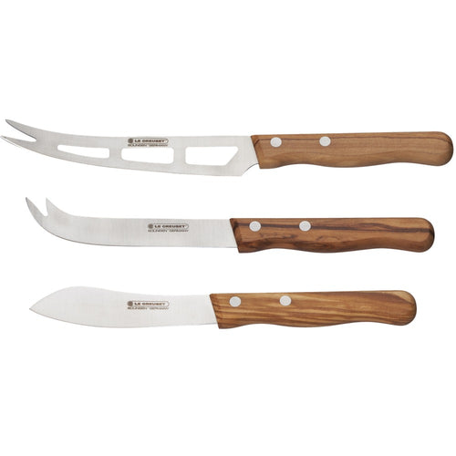 Le Creuset Set Coltelli Formaggio In Acciaio Inox Con Manico In Legno In Acciaio Damasco Set 3 Pz