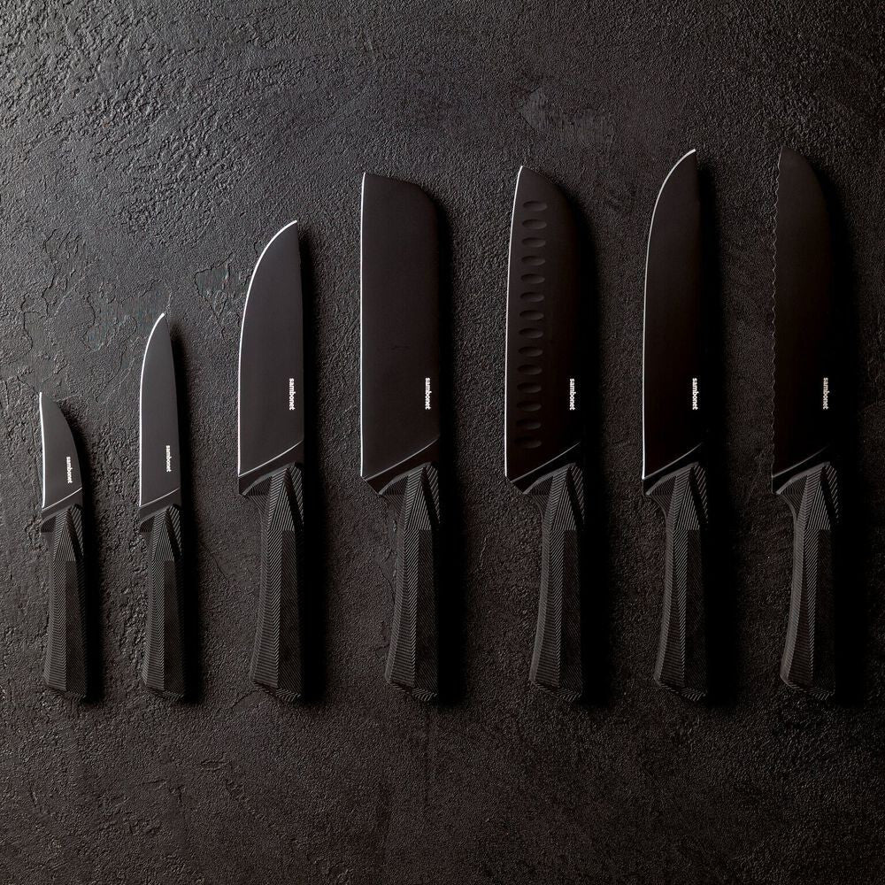 20 cm - Sambonet Black Edge Coltello Pane In Acciaio Inox Manico In Nylon