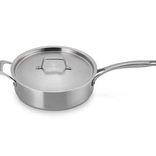 Le Creuset Essential Acciaio Inox Padella Alta Sautè Con Coperchio e Manico Lungo In Acciaio Inox