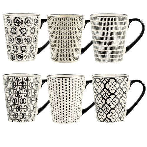 35 cl - H&H Vhera Mug Couleurs Assorties en Grès Lot de 6 Pièces