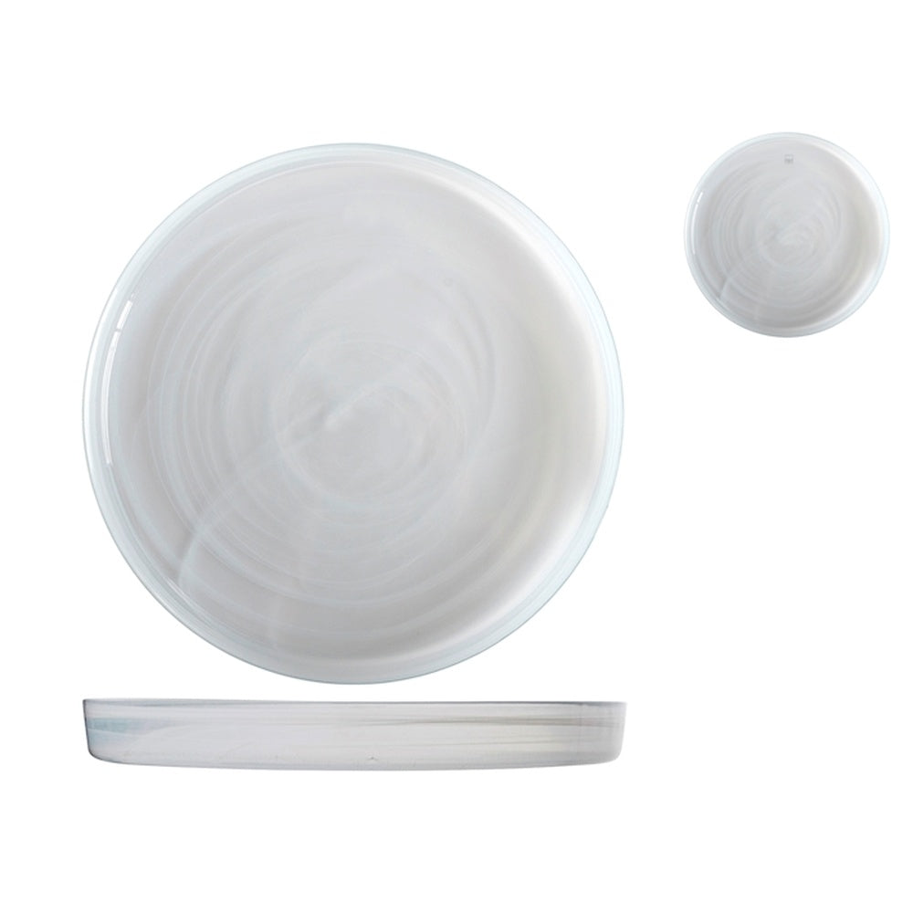 28 cm - H&H Alabastro Flat Plate with Raised Rim in Glass - Set of 6 Pcs