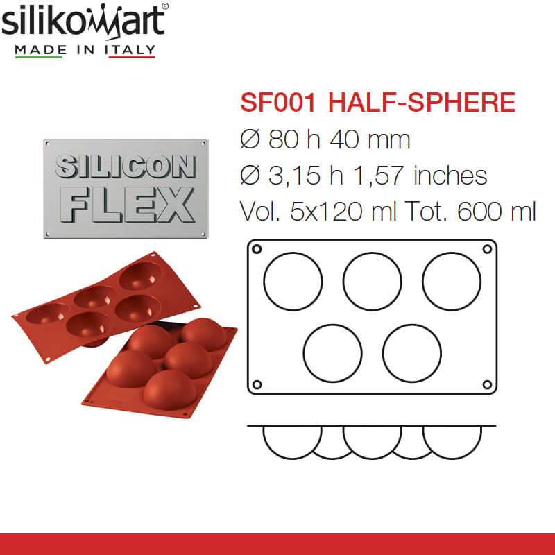 5 Silikomart Formen Classic Halbkugelform aus Silikon