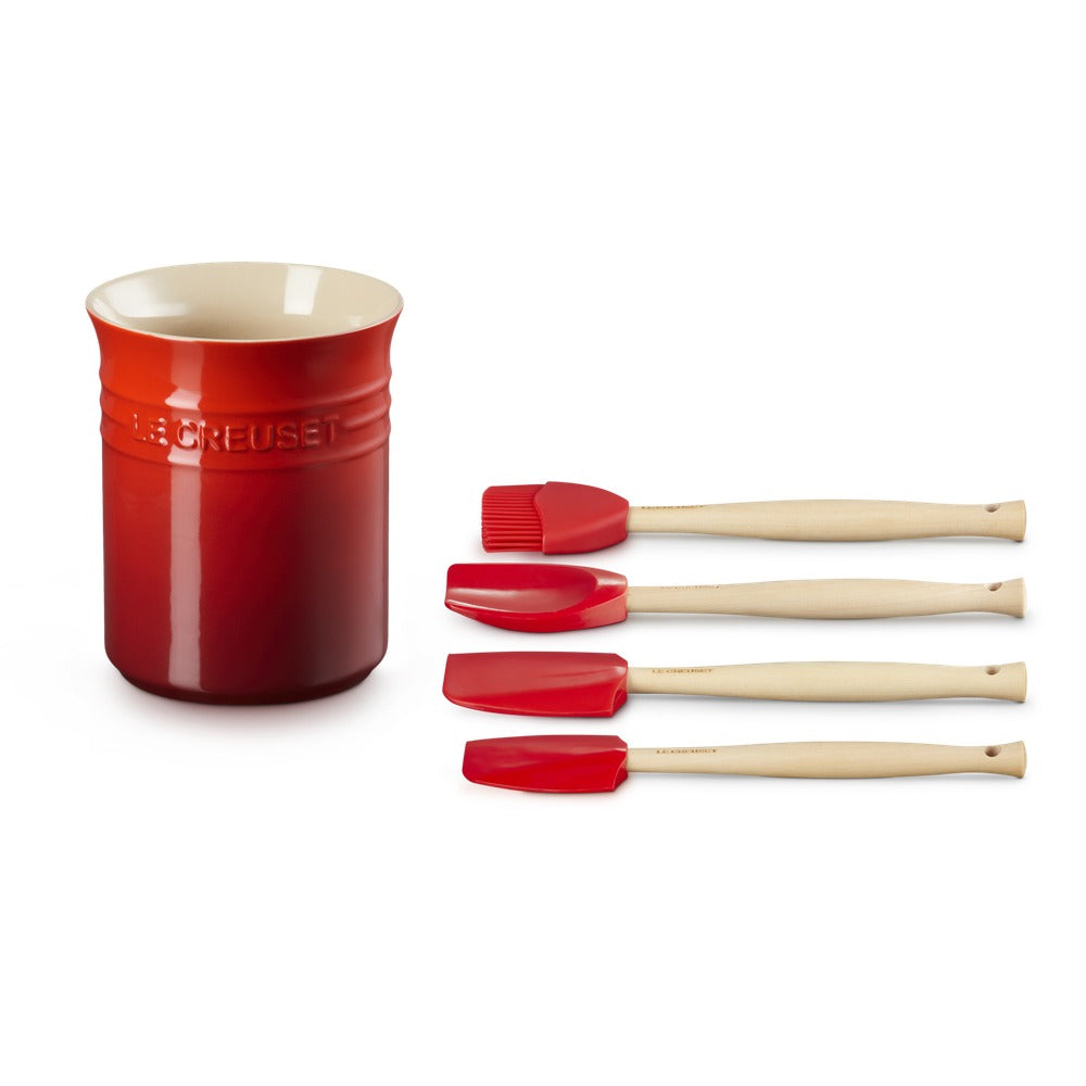 Le Creuset Craft Evolution set spatules de cuisine en silicone avec porte-spatules en grès - set 5 pièces
