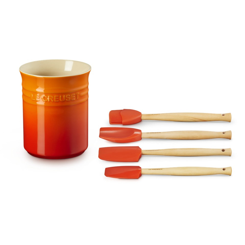 Le Creuset Craft Evolution set spatules de cuisine en silicone avec porte-spatules en grès - set 5 pièces