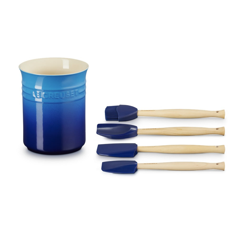 Le Creuset Craft Evolution set spatules de cuisine en silicone avec porte-spatules en grès - set 5 pièces