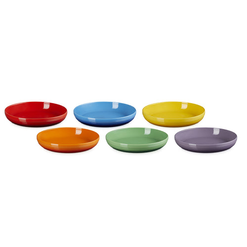 22 cm - Le Creuset Rainbow Coupe Piatto Piano Colori Assortiti In Gres Vetrificato Set 6 Pz