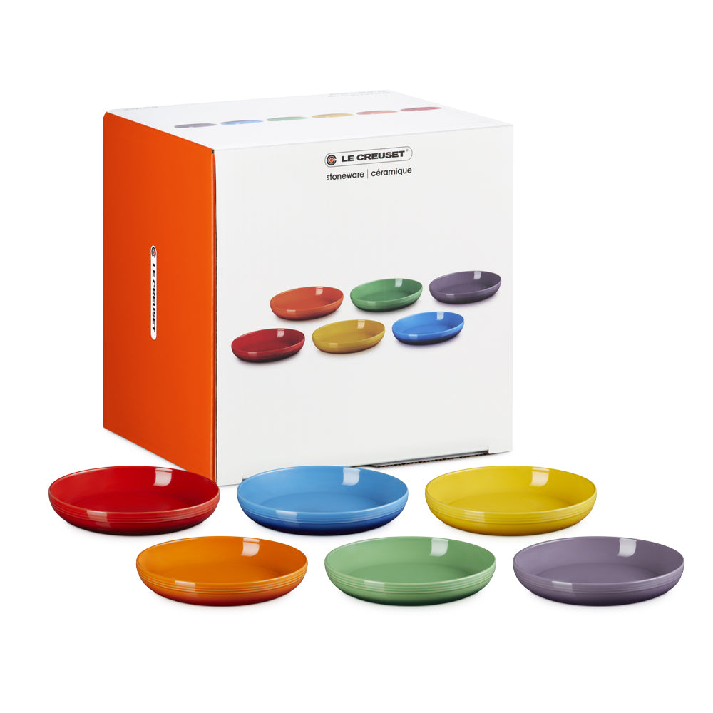 22 cm - Le Creuset Rainbow Coupe Piatto Piano Colori Assortiti In Gres Vetrificato Set 6 Pz