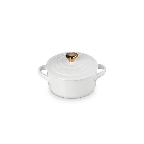 10 cm - Le Creuset Mini Cocotte mit Herzknopf aus glasiertem Steinzeug