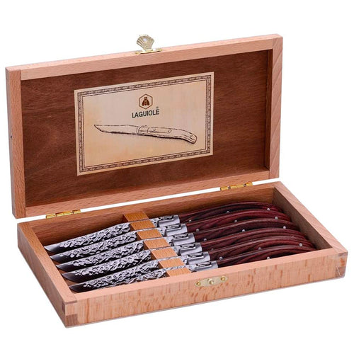 23 Cm Laguiole Steakmesser in Geschenkbox aus Edelstahl Pakkawood Set mit 6 Stk