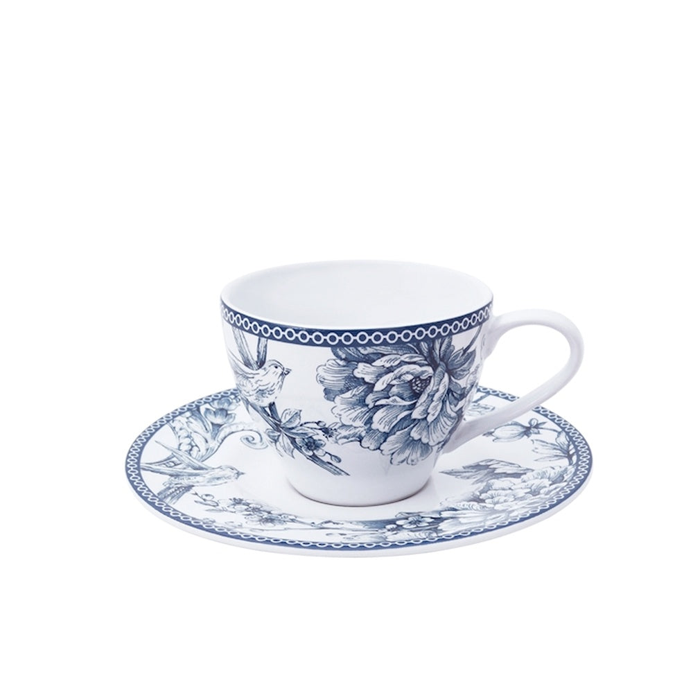 24 cl - H&H Kensington Tasse Thé avec Soucoupe Décorée En Porcelaine - Set 4 pièces