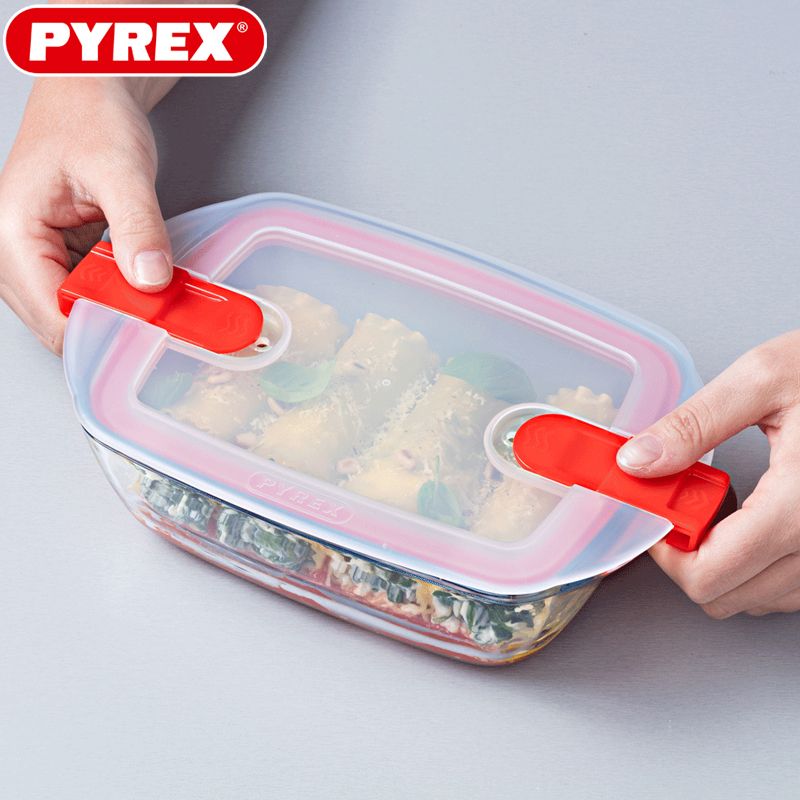 Pyrex Cook And Heat recipiente cuadrado para alimentos de vidrio borosilicato con tapa de válvula de vapor