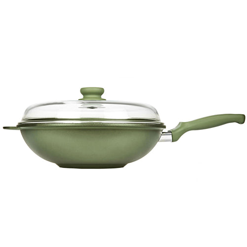 32 Cm Risoli Dr Green Stone Extra Induction Antihaft-Wok Aluminium mit Deckel