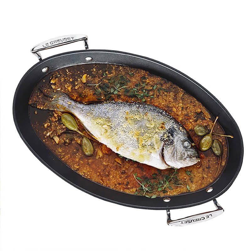 40X25 5 Cm Le Creuset Les Forgees Poêle à poisson ovale en aluminium antiadhésif