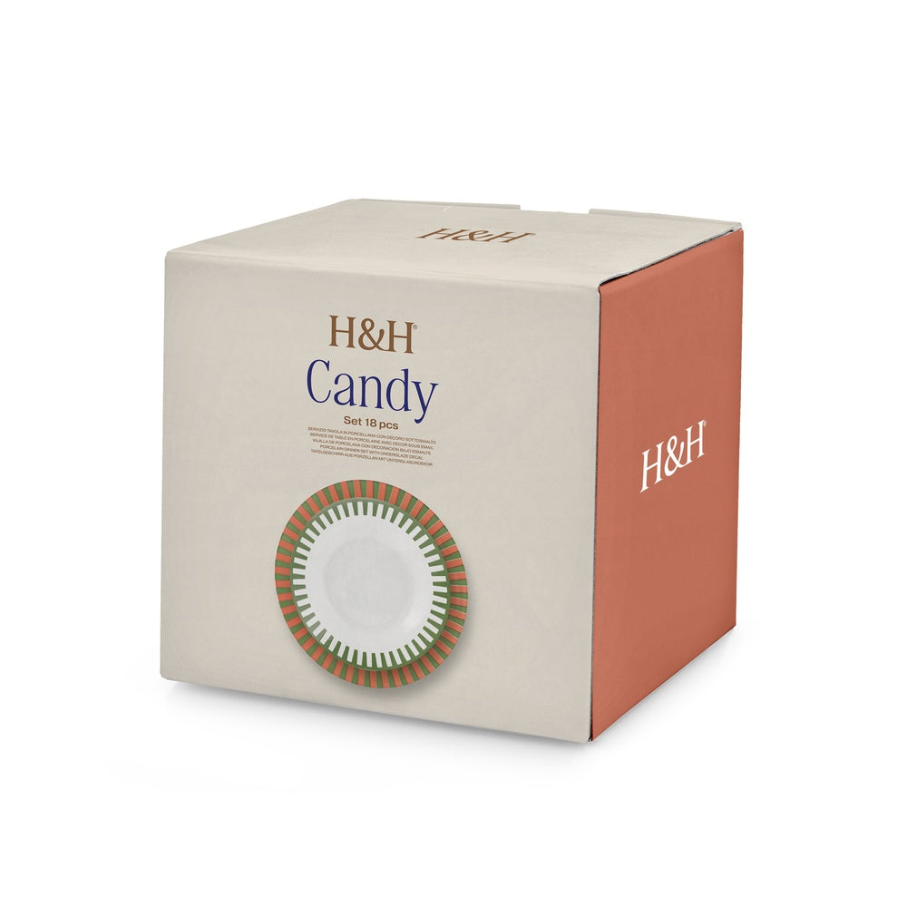 H&H Candy Service de Table En Porcelaine - Set de 18 Pcs