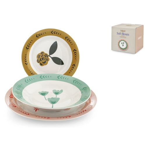 H&H Soft Bloom Tafelservice Aus Steinzeug - Set mit 18 Stück